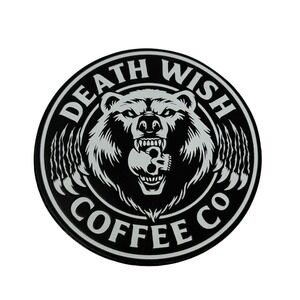 Death Wish Coffee Co Round Bear Skull Patch Black White Grin and Bear it